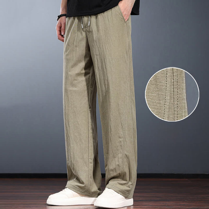 Buddha Stones Pantaloni lunghi da uomo a gamba dritta, minimalisti, con coulisse in vita elasticizzata, tinta unita, per primavera/estate. Modello casual con tasche. - image 8