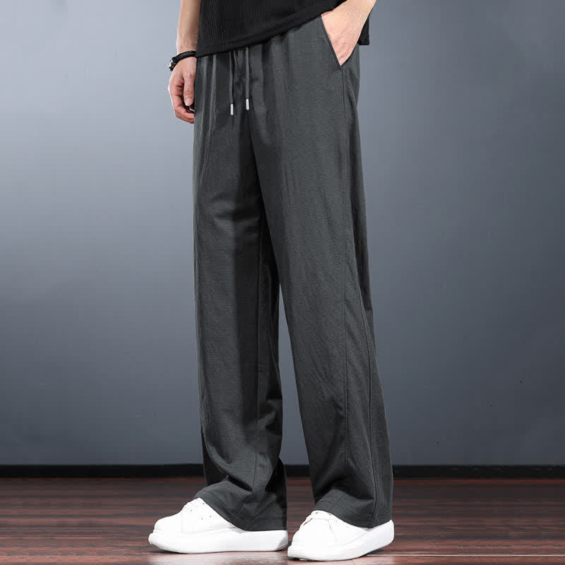 Buddha Stones Pantaloni lunghi da uomo a gamba dritta, minimalisti, con coulisse in vita elasticizzata, tinta unita, per primavera/estate. Modello casual con tasche. - image 13