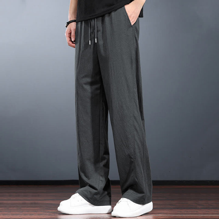 Buddha Stones Pantaloni lunghi da uomo a gamba dritta, minimalisti, con coulisse in vita elasticizzata, tinta unita, per primavera/estate. Modello casual con tasche. - image 13