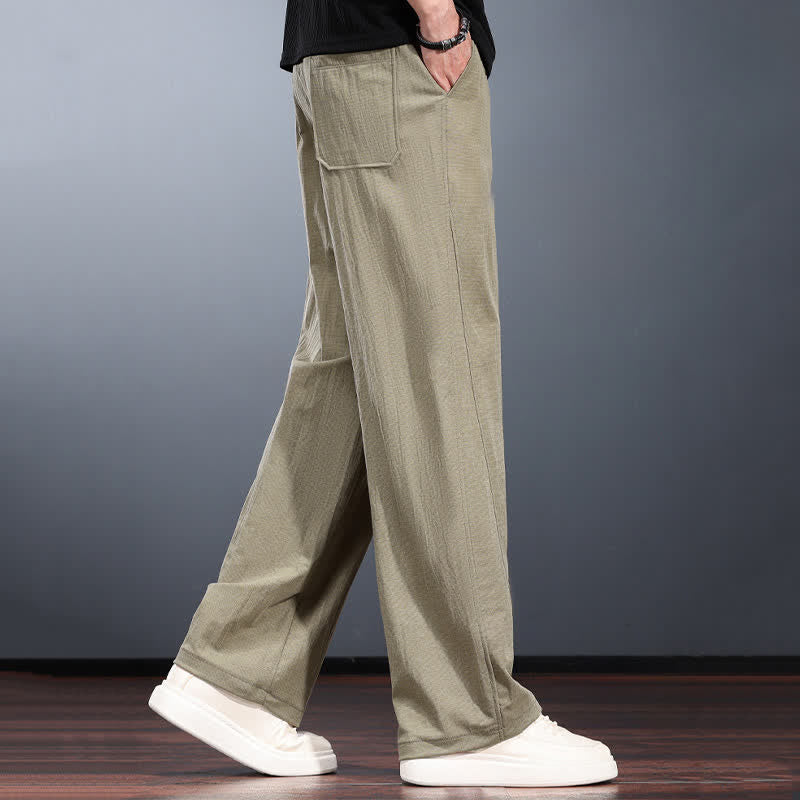 Buddha Stones Pantaloni lunghi da uomo a gamba dritta, minimalisti, con coulisse in vita elasticizzata, tinta unita, per primavera/estate. Modello casual con tasche. - image 5