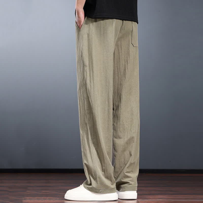 Buddha Stones Pantaloni lunghi da uomo a gamba dritta, minimalisti, con coulisse in vita elasticizzata, tinta unita, per primavera/estate. Modello casual con tasche. - image 7
