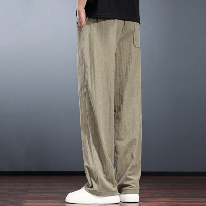 Buddha Stones Pantaloni lunghi da uomo a gamba dritta, minimalisti, con coulisse in vita elasticizzata, tinta unita, per primavera/estate. Modello casual con tasche. - image 7