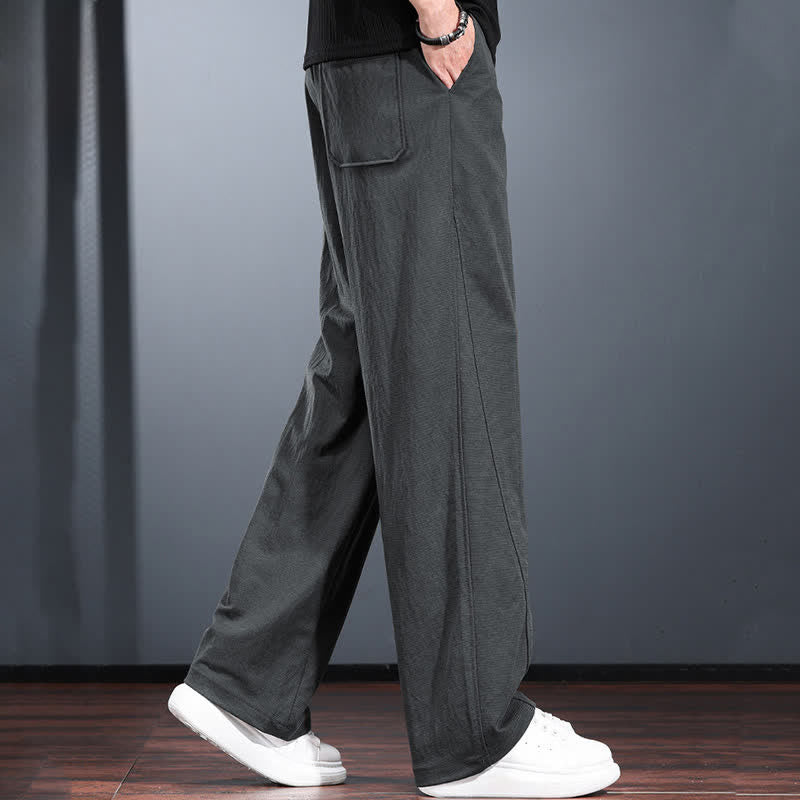 Buddha Stones Pantaloni lunghi da uomo a gamba dritta, minimalisti, con coulisse in vita elasticizzata, tinta unita, per primavera/estate. Modello casual con tasche. - image 15