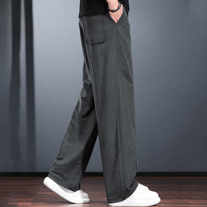 Buddha Stones Pantaloni lunghi da uomo a gamba dritta, minimalisti, con coulisse in vita elasticizzata, tinta unita, per primavera/estate. Modello casual con tasche. - image 15