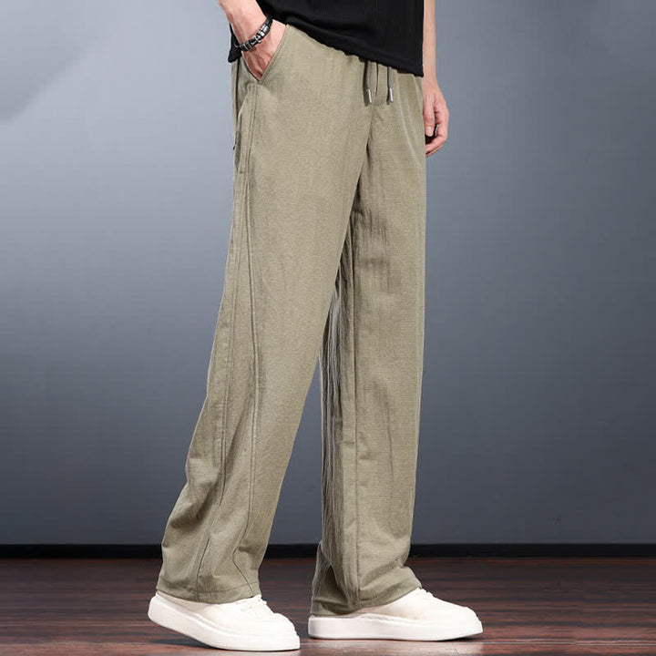 Buddha Stones Pantaloni lunghi da uomo a gamba dritta, minimalisti, con coulisse in vita elasticizzata, tinta unita, per primavera/estate. Modello casual con tasche. - image 1