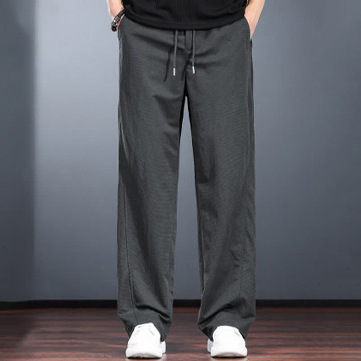 Buddha Stones Pantaloni lunghi da uomo a gamba dritta, minimalisti, con coulisse in vita elasticizzata, tinta unita, per primavera/estate. Modello casual con tasche. - Grigio ardesia scuro - US/UK/AU44, EU54 (4XL) - image 12