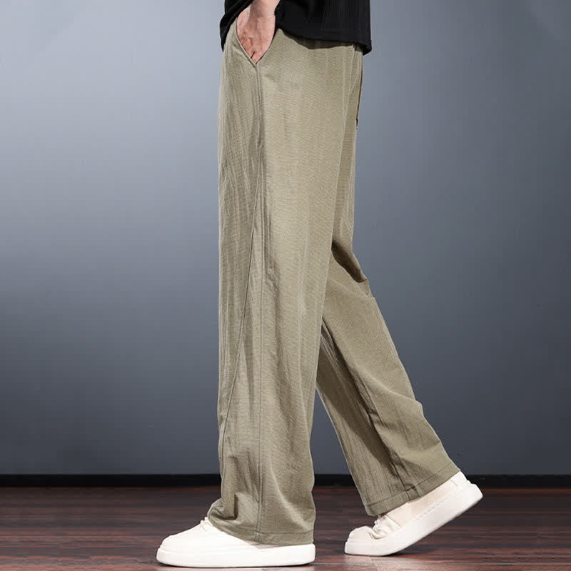 Buddha Stones Pantaloni lunghi da uomo a gamba dritta, minimalisti, con coulisse in vita elasticizzata, tinta unita, per primavera/estate. Modello casual con tasche. - image 6