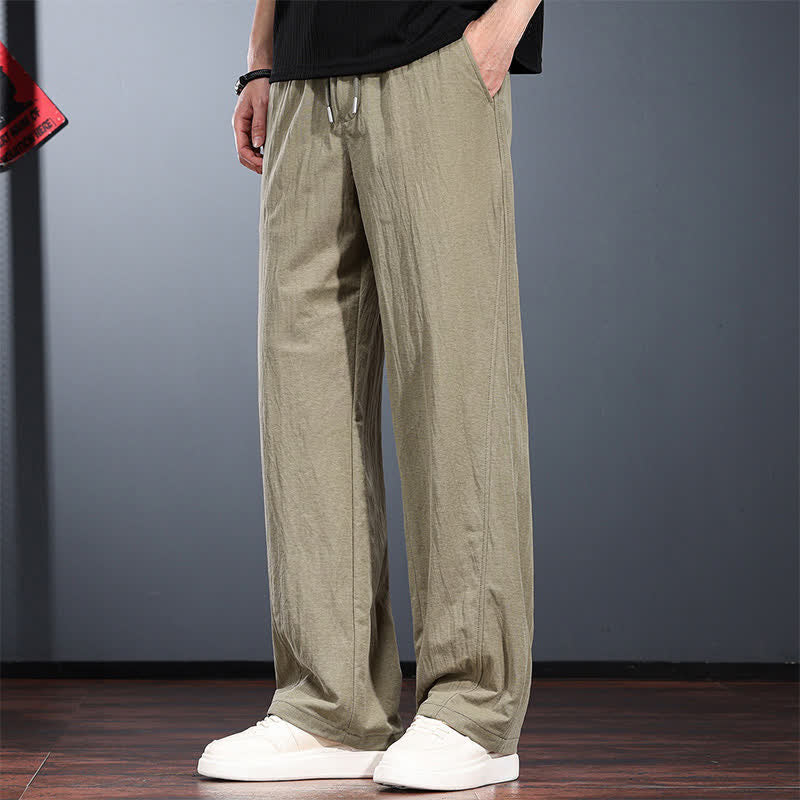 Buddha Stones Pantaloni lunghi da uomo a gamba dritta, minimalisti, con coulisse in vita elasticizzata, tinta unita, per primavera/estate. Modello casual con tasche. - image 2