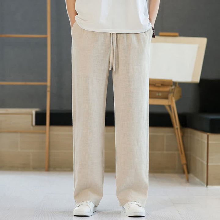 Buddha Stones Pantaloni lunghi da uomo a gamba dritta, minimalisti, con coulisse, tinta unita, per primavera/estate, casual ed eleganti, con tasche. - Biancheria - US/UK/AU46, EU56 (5XL) - image 24