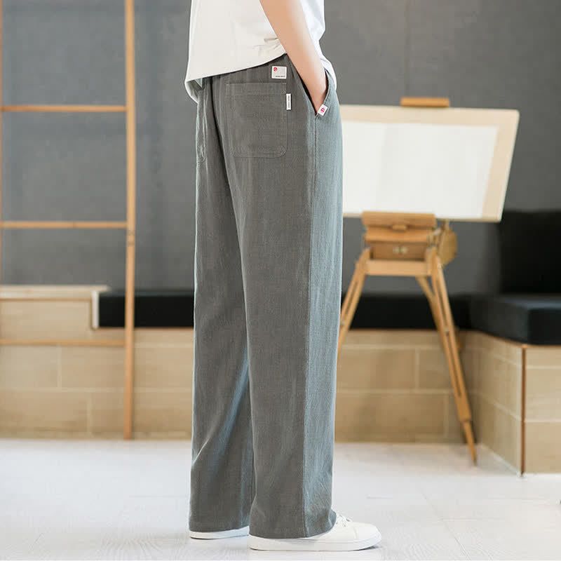 Buddha Stones Pantaloni lunghi da uomo a gamba dritta, minimalisti, con coulisse, tinta unita, per primavera/estate, casual ed eleganti, con tasche. - image 4