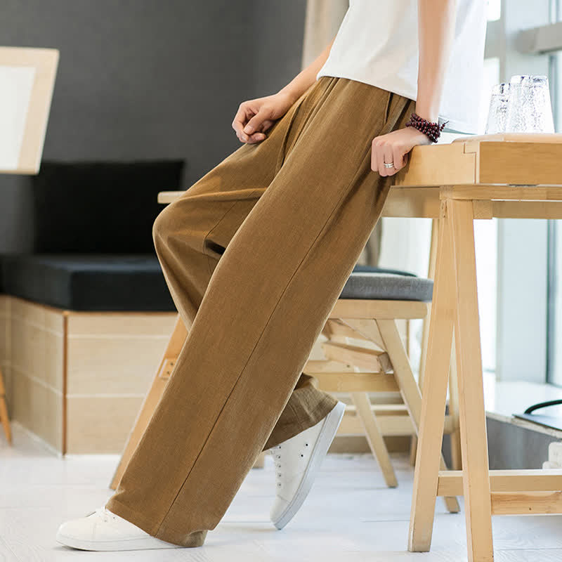 Buddha Stones Pantaloni lunghi da uomo a gamba dritta, minimalisti, con coulisse, tinta unita, per primavera/estate, casual ed eleganti, con tasche. - image 19