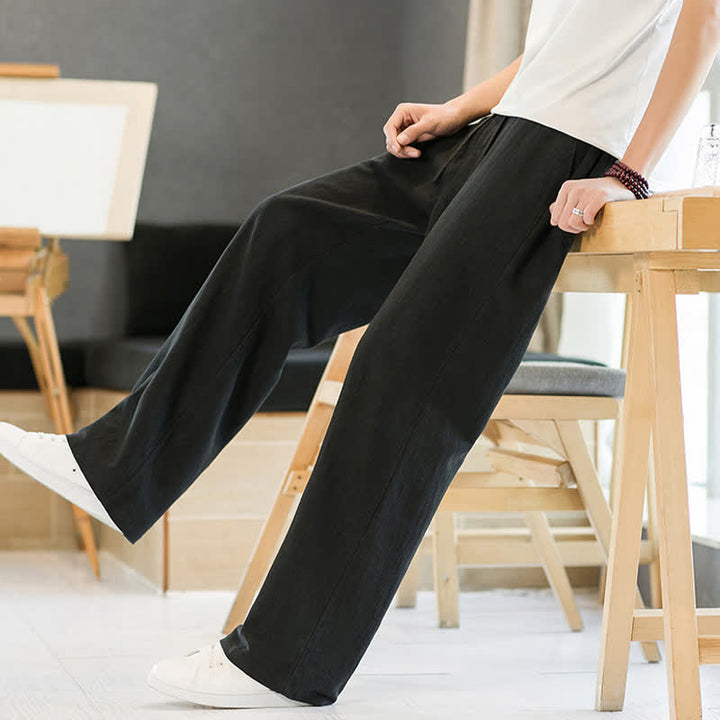 Buddha Stones Pantaloni lunghi da uomo a gamba dritta, minimalisti, con coulisse, tinta unita, per primavera/estate, casual ed eleganti, con tasche. - image 12