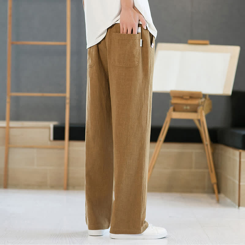 Buddha Stones Pantaloni lunghi da uomo a gamba dritta, minimalisti, con coulisse, tinta unita, per primavera/estate, casual ed eleganti, con tasche. - image 17