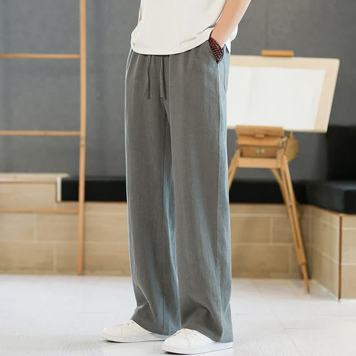 Buddha Stones Pantaloni lunghi da uomo a gamba dritta, minimalisti, con coulisse, tinta unita, per primavera/estate, casual ed eleganti, con tasche. - Grigio - US/UK/AU46, EU56 (5XL) - image 0