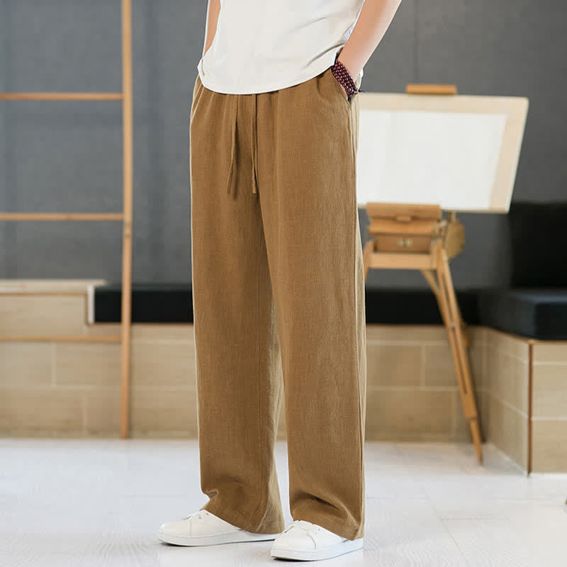 Buddha Stones Pantaloni lunghi da uomo a gamba dritta, minimalisti, con coulisse, tinta unita, per primavera/estate, casual ed eleganti, con tasche. - Verga d'oro scura - US/UK/AU46, EU56 (5XL) - image 13