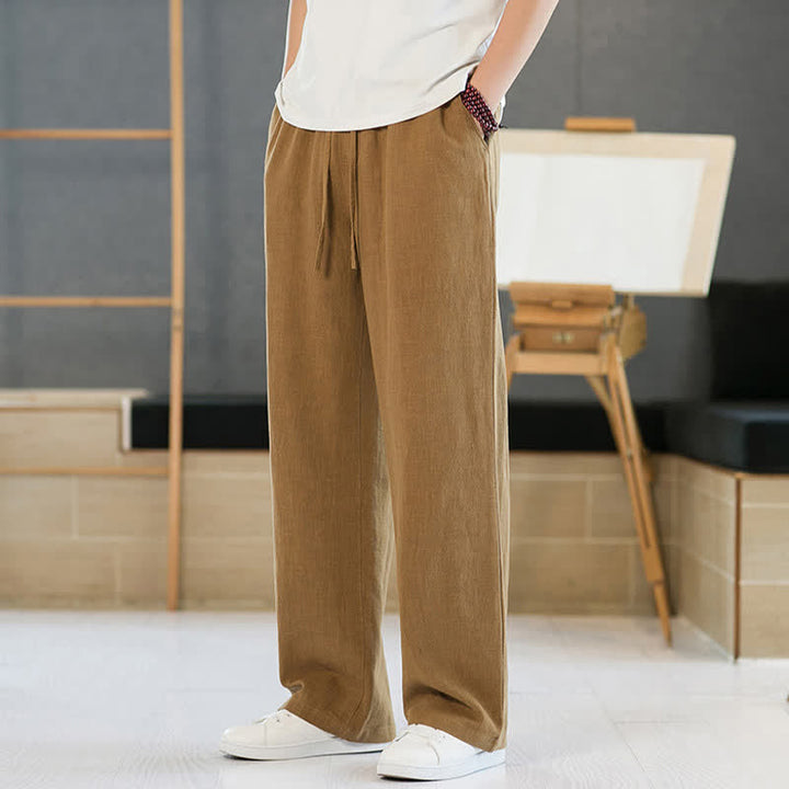 Buddha Stones Pantaloni lunghi da uomo a gamba dritta, minimalisti, con coulisse, tinta unita, per primavera/estate, casual ed eleganti, con tasche. - Verga d'oro scura - US/UK/AU46, EU56 (5XL) - image 13