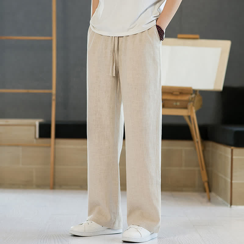 Buddha Stones Pantaloni lunghi da uomo a gamba dritta, minimalisti, con coulisse, tinta unita, per primavera/estate, casual ed eleganti, con tasche. - image 25