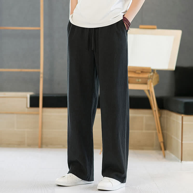 Buddha Stones Pantaloni lunghi da uomo a gamba dritta, minimalisti, con coulisse, tinta unita, per primavera/estate, casual ed eleganti, con tasche. - image 7