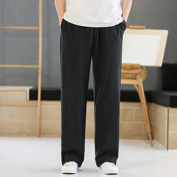 Buddha Stones Pantaloni lunghi da uomo a gamba dritta, minimalisti, con coulisse, tinta unita, per primavera/estate, casual ed eleganti, con tasche. - Nero - US/UK/AU46, EU56 (5XL) - image 6