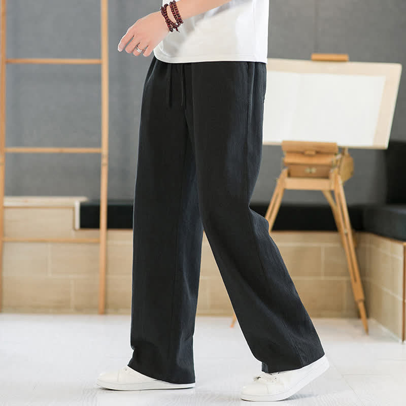 Buddha Stones Pantaloni lunghi da uomo a gamba dritta, minimalisti, con coulisse, tinta unita, per primavera/estate, casual ed eleganti, con tasche. - image 8