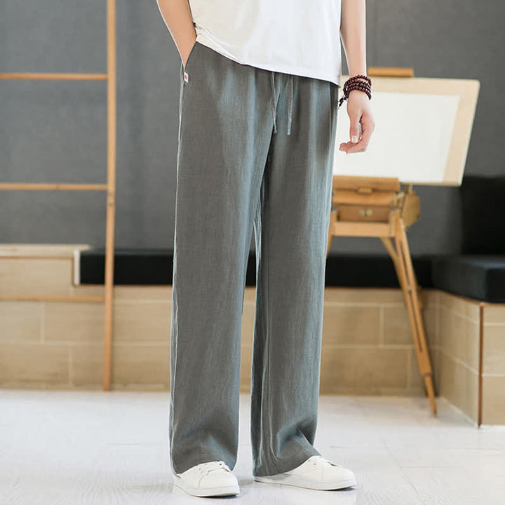 Buddha Stones Pantaloni lunghi da uomo a gamba dritta, minimalisti, con coulisse, tinta unita, per primavera/estate, casual ed eleganti, con tasche. - image 2