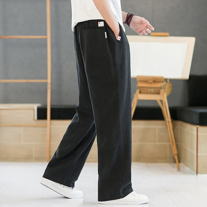 Buddha Stones Pantaloni lunghi da uomo a gamba dritta, minimalisti, con coulisse, tinta unita, per primavera/estate, casual ed eleganti, con tasche. - image 9