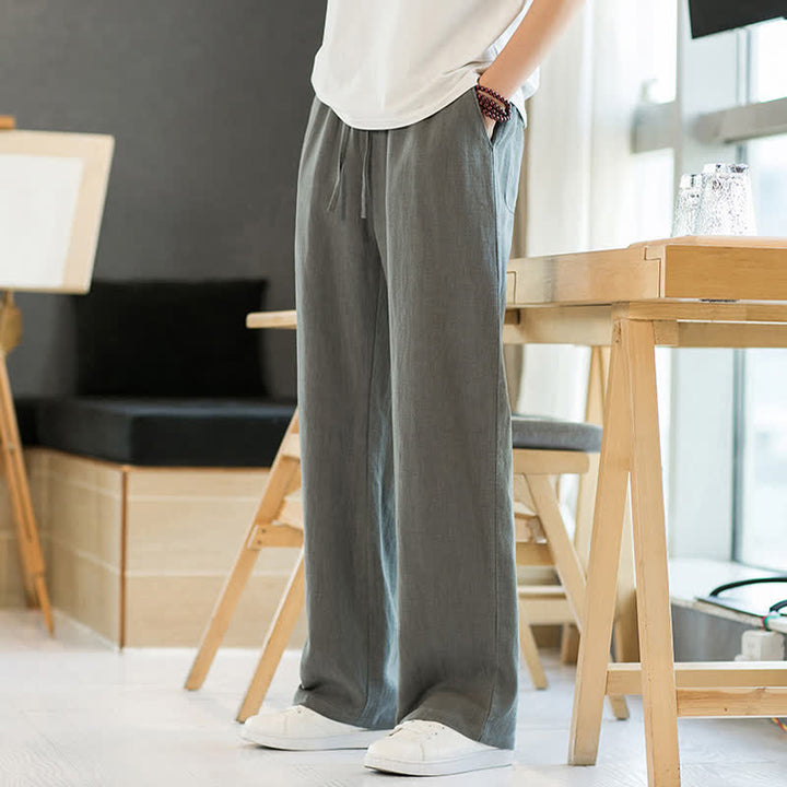 Buddha Stones Pantaloni lunghi da uomo a gamba dritta, minimalisti, con coulisse, tinta unita, per primavera/estate, casual ed eleganti, con tasche. - image 5