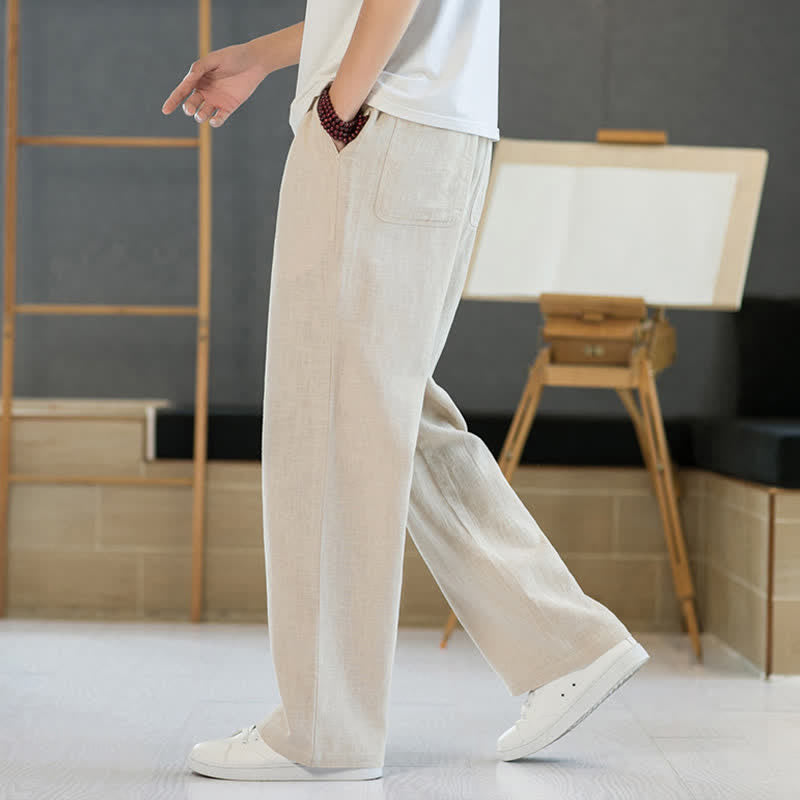 Buddha Stones Pantaloni lunghi da uomo a gamba dritta, minimalisti, con coulisse, tinta unita, per primavera/estate, casual ed eleganti, con tasche. - image 29