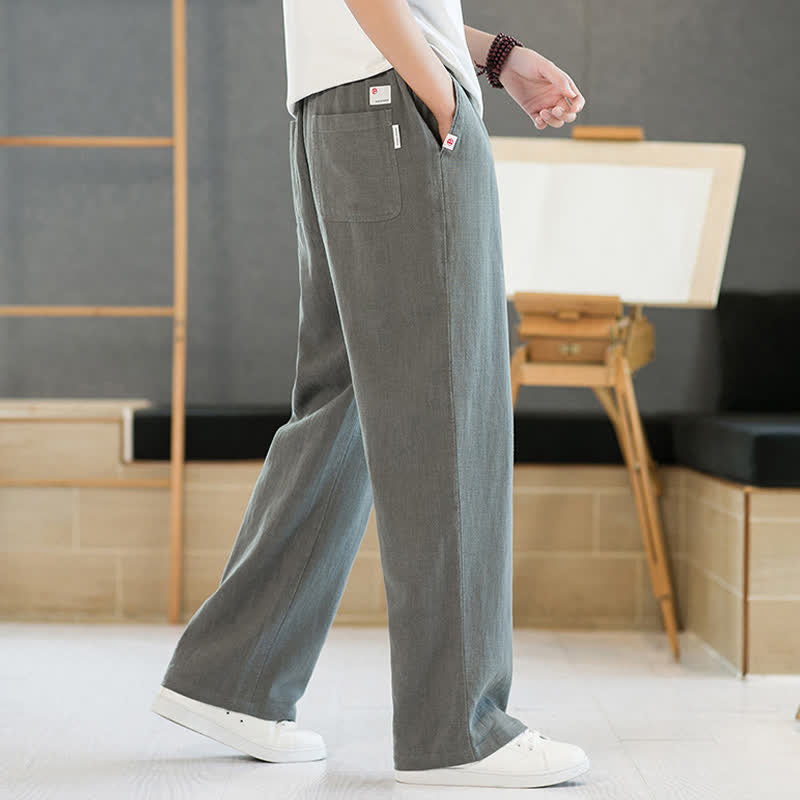 Buddha Stones Pantaloni lunghi da uomo a gamba dritta, minimalisti, con coulisse, tinta unita, per primavera/estate, casual ed eleganti, con tasche. - image 3