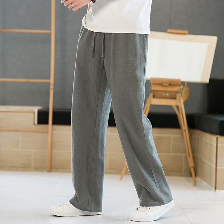 Buddha Stones Pantaloni lunghi da uomo a gamba dritta, minimalisti, con coulisse, tinta unita, per primavera/estate, casual ed eleganti, con tasche. - image 1