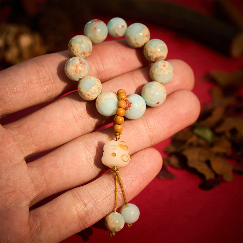 Buddha Stones Decorazioni tattili per la meditazione con perline a forma di gatto portafortuna, grigliate su carbone di pietra Shoushan. - 8 mm - Pietra Shoushan (Armonia Positiva ♥) - image 0