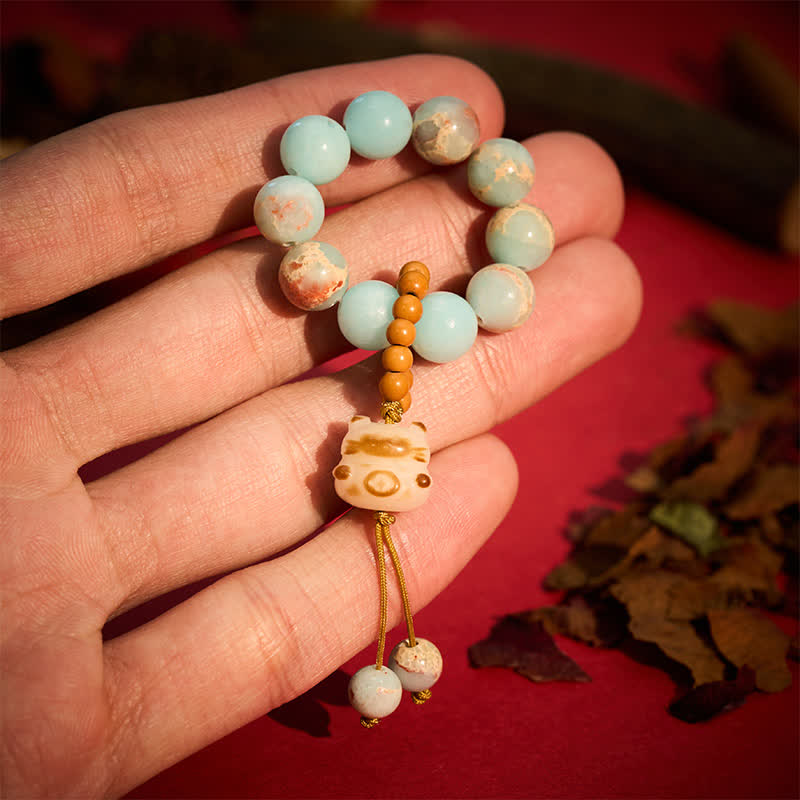 Buddha Stones Decorazioni tattili per la meditazione con perline a forma di gatto portafortuna, grigliate su carbone di pietra Shoushan. - 10 mm - Pietra Shoushan (Armonia Positiva ♥) - image 1