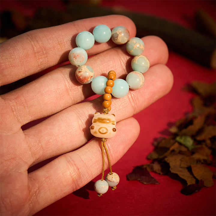 Buddha Stones Decorazioni tattili per la meditazione con perline a forma di gatto portafortuna, grigliate su carbone di pietra Shoushan. - 10 mm - Pietra Shoushan (Armonia Positiva ♥) - image 1