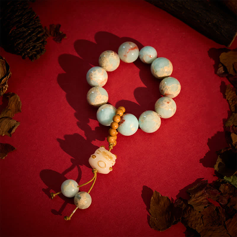 Buddha Stones Decorazioni tattili per la meditazione con perline a forma di gatto portafortuna, grigliate su carbone di pietra Shoushan. - image 2