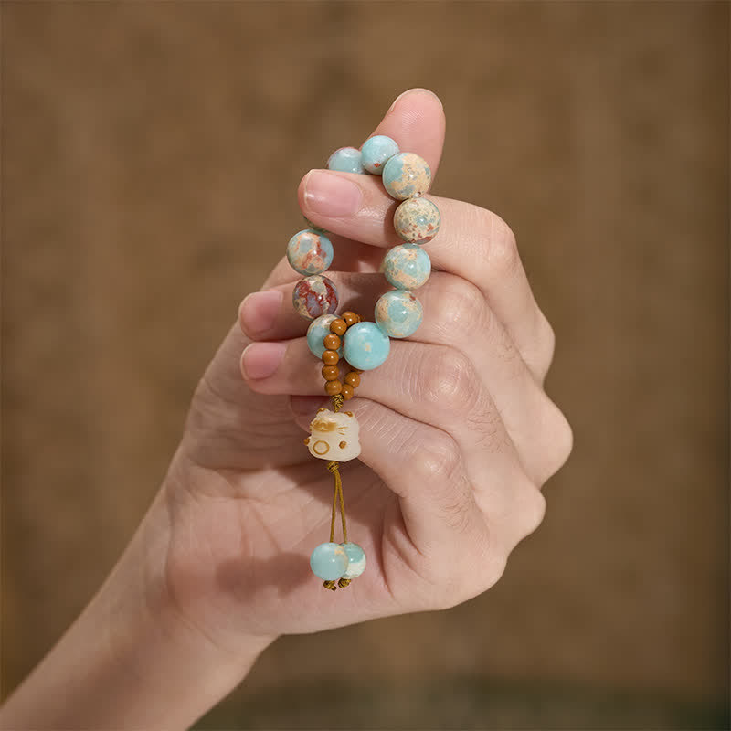 Buddha Stones Decorazioni tattili per la meditazione con perline a forma di gatto portafortuna, grigliate su carbone di pietra Shoushan. - image 6
