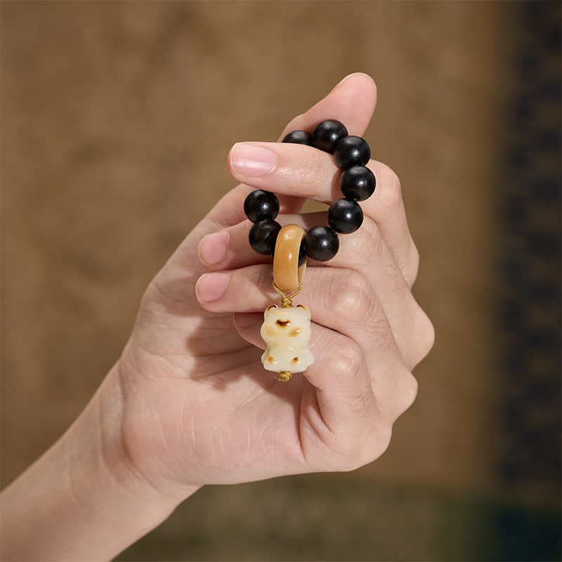 Buddha Stones Decorazioni tattili per la meditazione con perline a forma di gatto e orso in legno di ebano, grigliate a carbone. - image 8