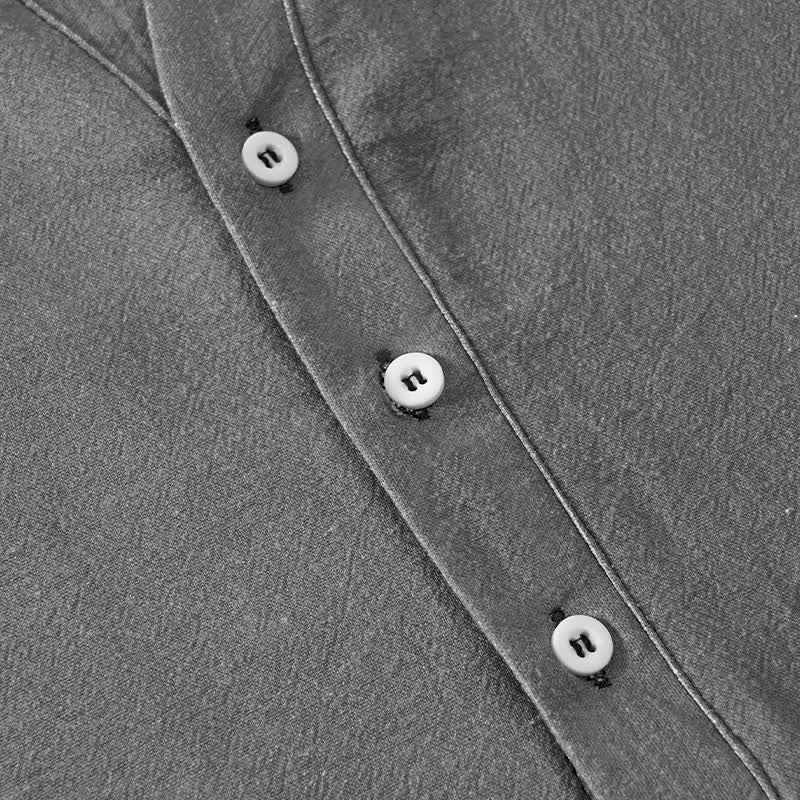 Buddha Stones Camicia da uomo a maniche corte con mezza abbottonatura, in cotone bianco, con motivo floreale a rami. - image 3