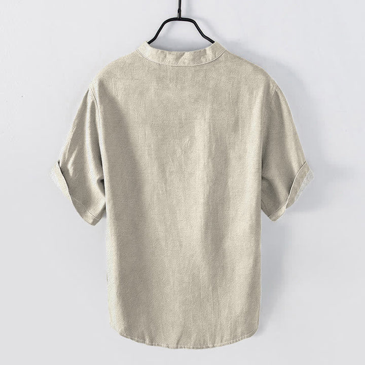 Buddha Stones Camicia da uomo a maniche corte con mezza abbottonatura, in cotone bianco, con motivo floreale a rami. - image 6