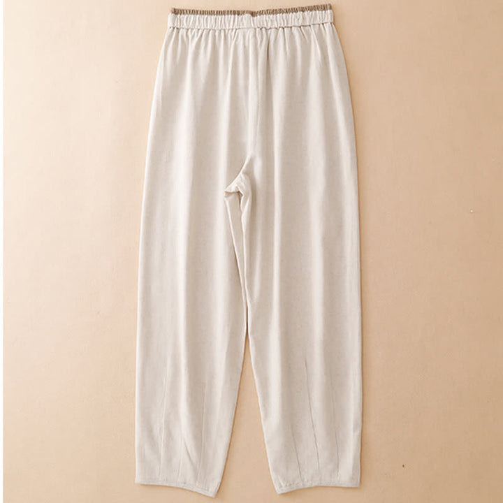 Buddha Stones Pantaloni corti estivi casual minimalisti con coulisse, tinta unita, da donna, affusolati con tasca - image 1