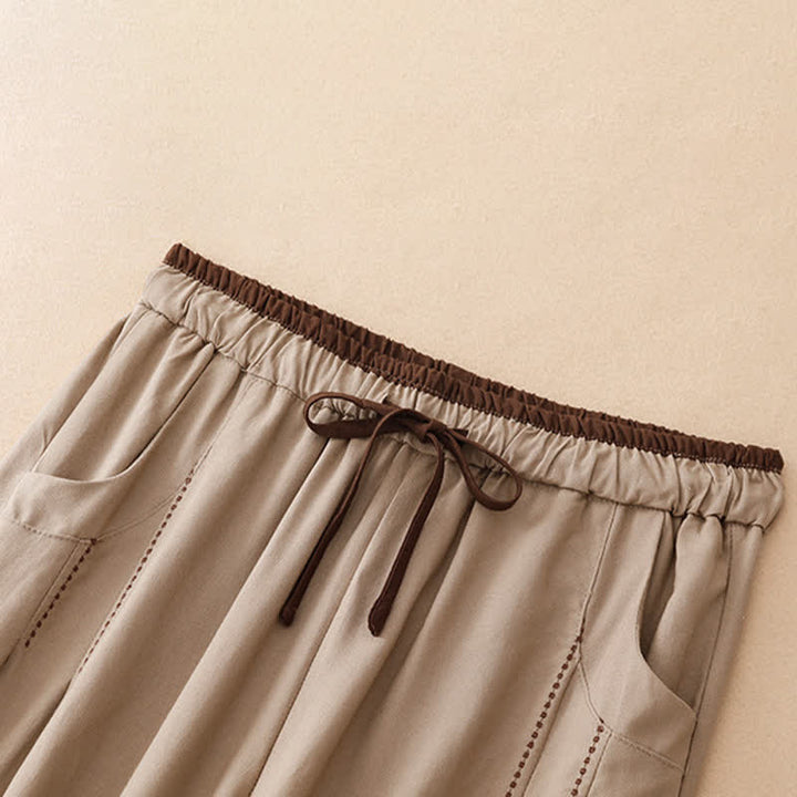 Buddha Stones Pantaloni corti estivi casual minimalisti con coulisse, tinta unita, da donna, affusolati con tasca - image 10