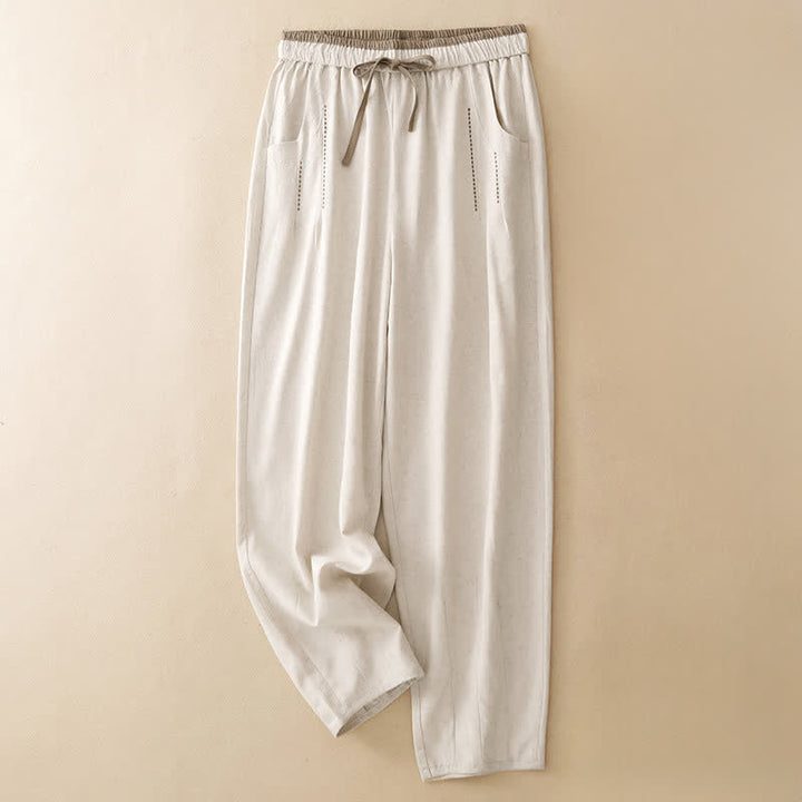 Buddha Stones Pantaloni corti estivi casual minimalisti con coulisse, tinta unita, da donna, affusolati con tasca - Beige - US8-10, UK/AU12-14, EU40-42 (2XL) - image 0