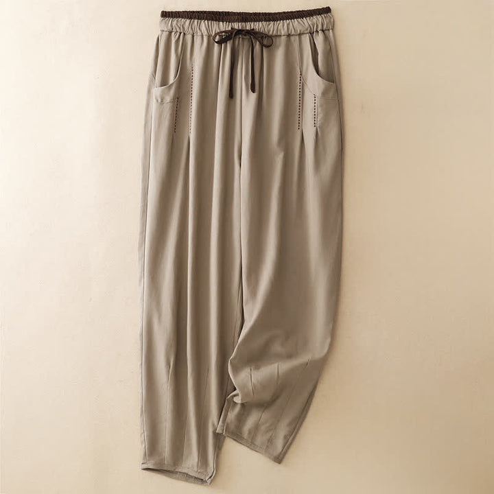 Buddha Stones Pantaloni corti estivi casual minimalisti con coulisse, tinta unita, da donna, affusolati con tasca - Tan - US8-10, UK/AU12-14, EU40-42 (2XL) - image 9