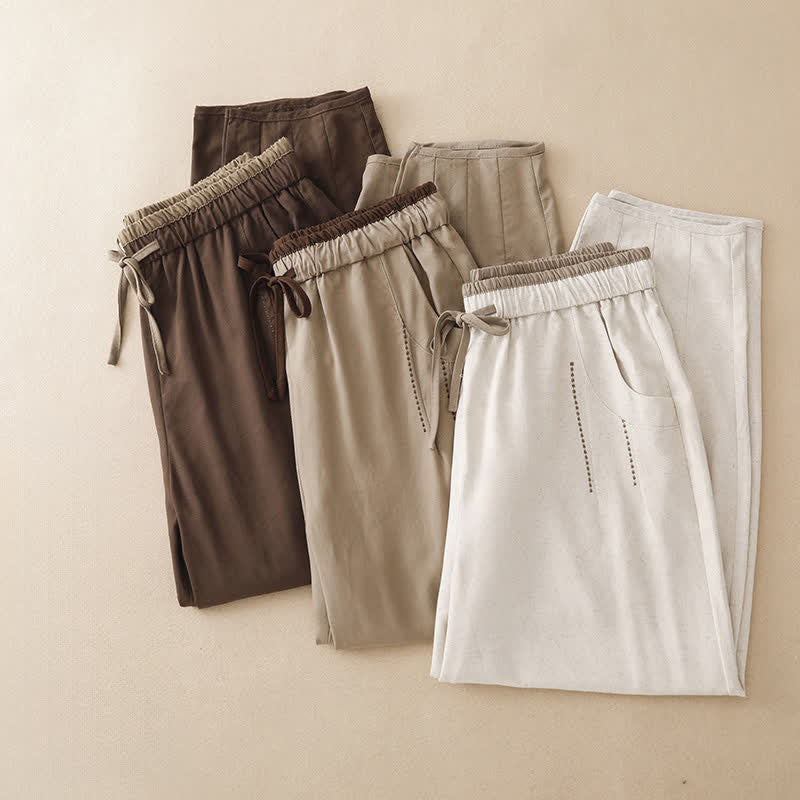 Buddha Stones Pantaloni corti estivi casual minimalisti con coulisse, tinta unita, da donna, affusolati con tasca - image 23