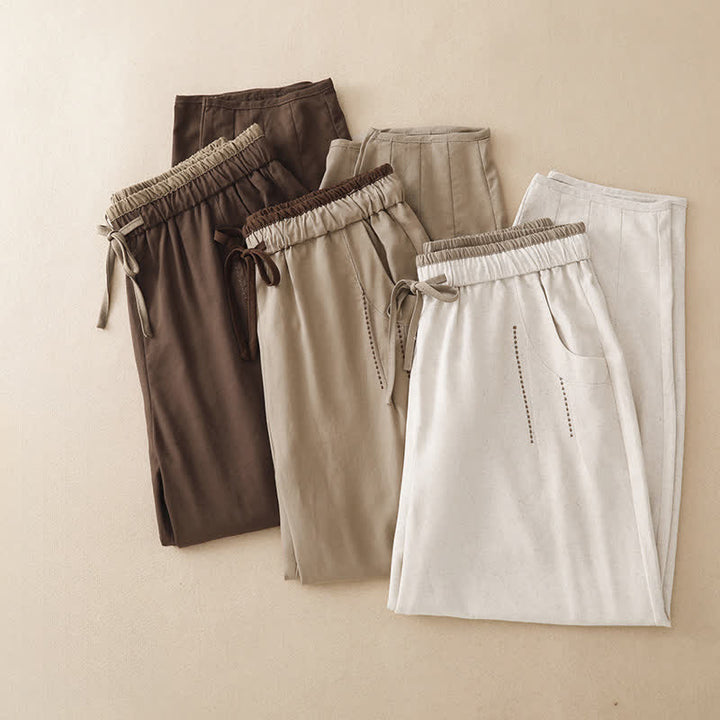 Buddha Stones Pantaloni corti estivi casual minimalisti con coulisse, tinta unita, da donna, affusolati con tasca - image 23