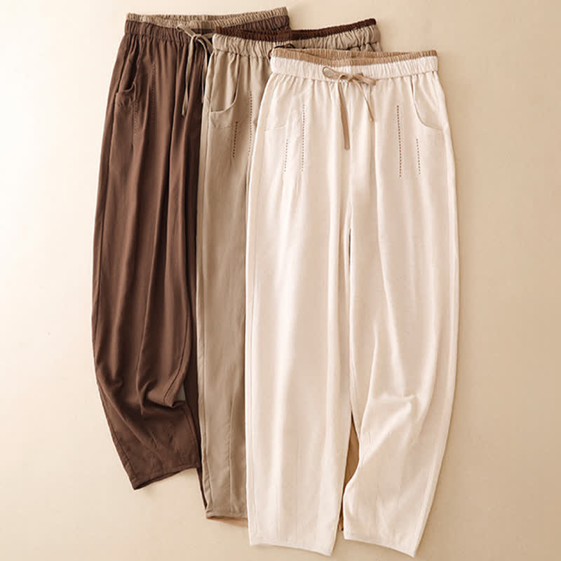 Buddha Stones Pantaloni corti estivi casual minimalisti con coulisse, tinta unita, da donna, affusolati con tasca - image 22