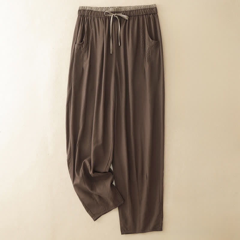Buddha Stones Pantaloni corti estivi casual minimalisti con coulisse, tinta unita, da donna, affusolati con tasca - Siena - US8-10, UK/AU12-14, EU40-42 (2XL) - image 14