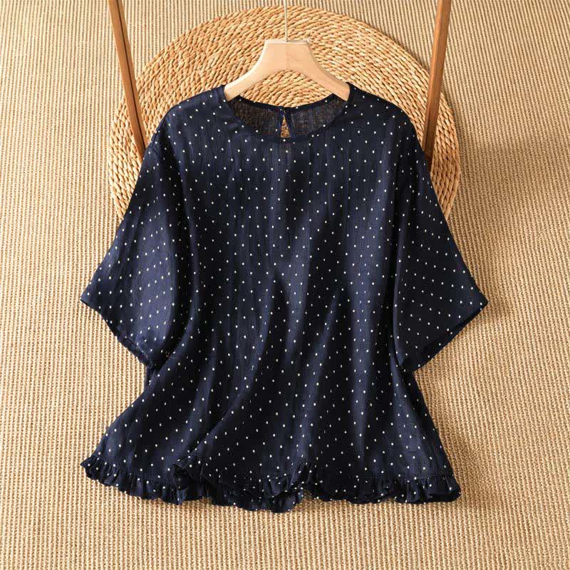 Buddha Stones T-shirt da donna a maniche corte con orlo arricciato e stampa a pois, ideale per l'estate. - Blu notte - US8-10, UK/AU12-14, EU40-42 (2XL) - image 5