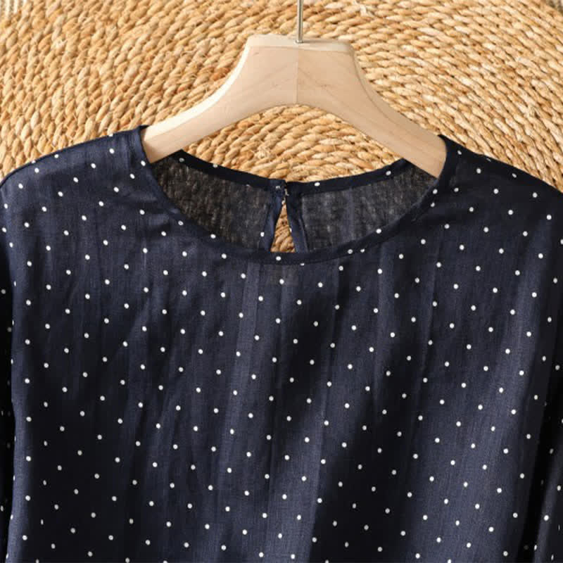 Buddha Stones T-shirt da donna a maniche corte con orlo arricciato e stampa a pois, ideale per l'estate. - image 7
