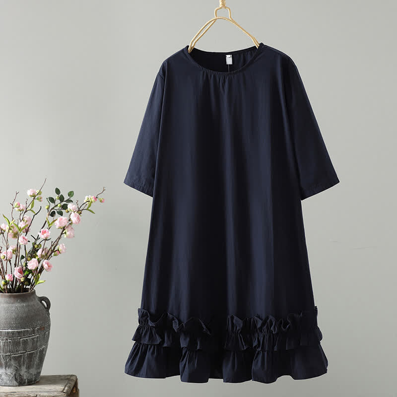 Buddha Stones Abito estivo casual minimalista da donna a maniche corte con orlo a balze. - Blu notte - US14, UK/AU18, EU46 (2XL) - image 1