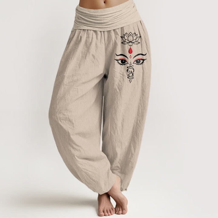 Buddha Stones Pantaloni harem da donna in puro cotone bianco con motivo a occhio di loto e vita elasticizzata. - Tan - US16, UK/AU20, EU48 (3XL) - image 11